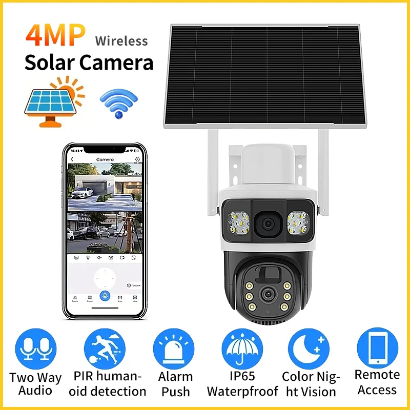 V380 4K 4+4MP Solarbetriebene WiFi-Außen-IP-Kamera Drahtlose Sicherheit CCTV-Überwachung mit PTZ-Nachtsicht PIR-Menschenerkennung Image