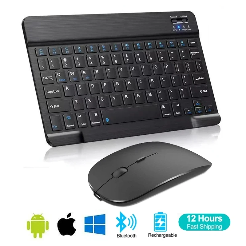 Spanisch- und Englisch-Bluetooth-Funktastatur- und Maus-Set – kompatibel mit iPad, Mac, PC, Tablets, Telefone und Laptops 10 Zoll