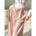 Nuovi pantaloni larghi in raso rosa di fascia alta da donna estivi eleganti pantaloni dritti dal design alla moda a vita alta con patchwork sottile