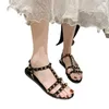 Sommer Sandalen Frauen Niet Schwarz Weiß Schuhe Alias Mujer Verano 2025, Sandalen Damen Schuhe Hausschuhe Sapatos femininos