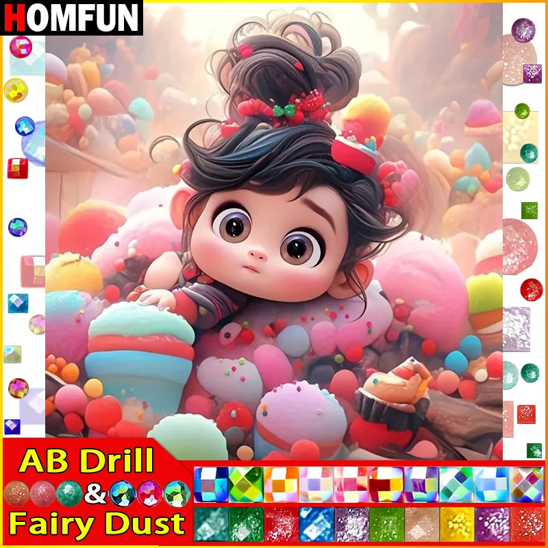 MFUN-Peinture de portrait de fille en diamant complet, poussière de nickel ation AB, perceuse en résine, broderie 5D, bricolage, cadeau fait main, salle de bain