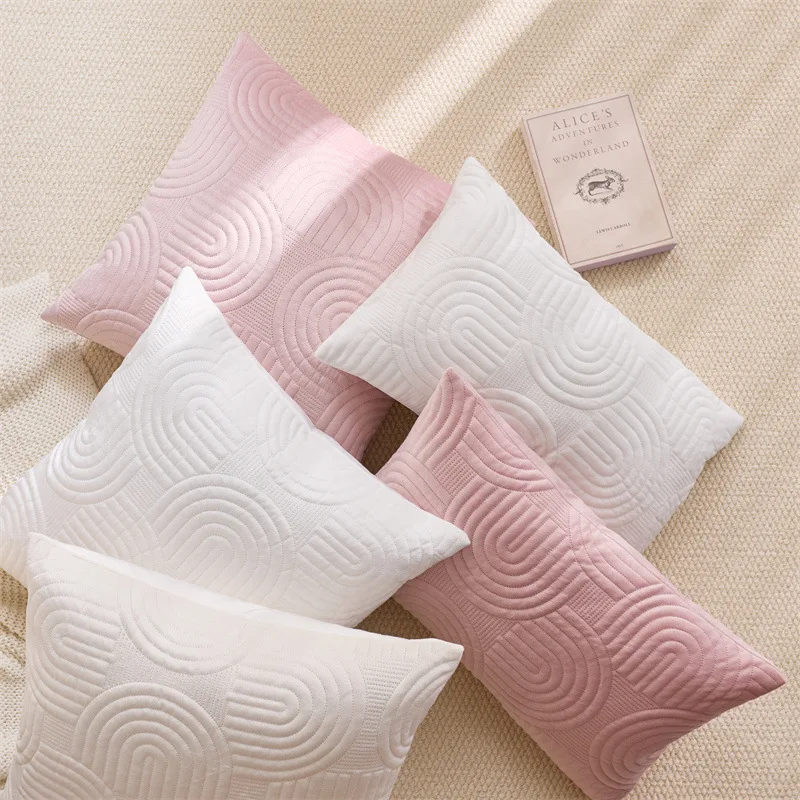 Nordic Einfarbig Geometrische Stepp Kissenbezug Rosa und Weiß Kissenbezug Dekorative Weiche Samt Wohnkultur Kissenbezug Image