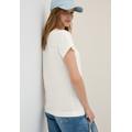 T-Shirt CECIL, Damen, Gr. XXL (46), weiß (vanilleweiß), Jersey, Obermaterial: 50% Baumwolle, 50% Modal, unifarben, casual, normal hüftbedeckend, Rundhals, Kurzarm, Shirts, in Ausbrenner-Optik