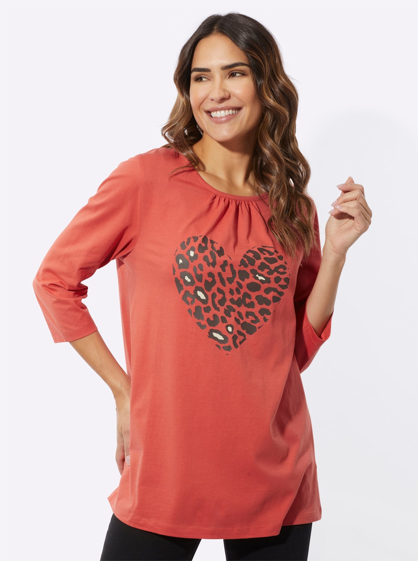 Longshirt CLASSIC BASICS "Longshirt", Damen, Gr. 42, terra, schoko, 100% Baumwolle, bedruckt, gemustert, mehrfarbig, Rundhals, Shirts Longshirt Image