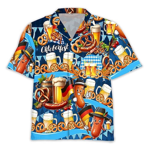 Chemises hawaïennes Chemise Aloha Bavarois Munich Allemand Alpin Oktoberfest Bière saucisse Bretzel Graphique pour Homme Adulte Impression 3D pour Carnaval Oktoberfest Plage Vacances Soirée