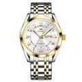Montre de luxe Olevs 3666 pour homme, en acier inoxydable, étanche, double calendrier, classique, grand cadran numérique, montres à quartz originales