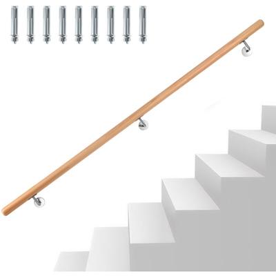 Buche Handlauf 150cm Handlaufträger Stange Geländer mit gewinkelte Halter - Swanew Image