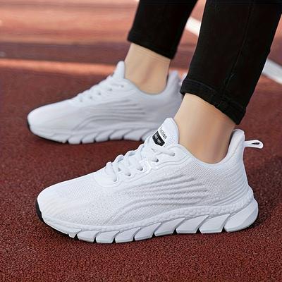 TEMU Women's Lightweight Breathable Running Shoes - Low-top Sneakers With Fabric Upper & Pu Sole, White Casual Sneakers For Walking, Jogging, Gym Workouts, Ladies Sneakers, , Image
