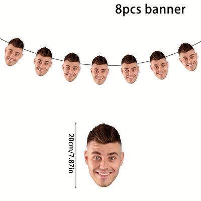 TEMU 1/8pcs Custom Photo Face Flag Banner, Personalized Birthday Party, Wedding, Hen Party Decoration For Adult Men Women, Bachelor Party Funny Groom Face Banner, Customizable Pet Flag Banner Image