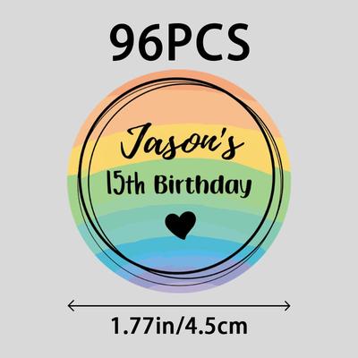 TEMU Custom 48/96pcs Birthday Stickers, Personalized Name Rainbow Design Decal For Party Favor, Souvenir, Baking Gift Image