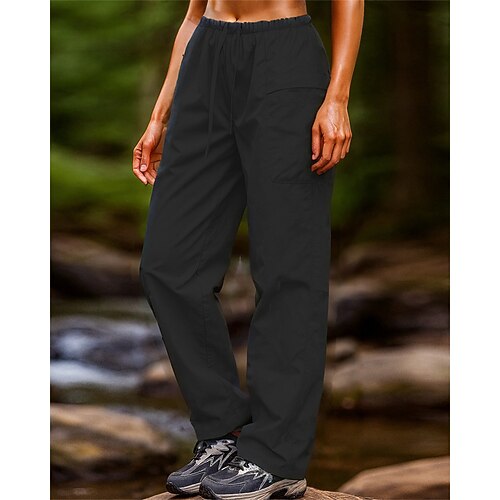 Damen Wanderhosen Regenhose zum Wandern Frühling Herbst Außen Normale Passform Wasserdicht Schnelltrocknend Leicht Atmungsaktiv Hosen Kordelzug Tasche Elastischer Bund Schwarz Blau Camping / Wandern Image
