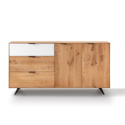 Massivholz »Lugano« Sideboard IV mit Holzfüße glatte Front / obere Schublade in Anthrazitglas Image