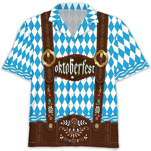 Hawaiihemden Aloha-Hemd Bayerisch München Deutsch alpin Grafik für Herren Erwachsene 3D-Druck für Karneval Oktoberfestbier Strand Urlaub Party Image