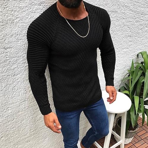 Herren Pullover Gerippt Stricken Normale Oberteile Gestrickt Schmale Passform Einfach Rundhalsausschnitt Strickware Moderne zeitgenössische Lässig Alltagskleidung Bekleidung Herbst Winter Kamel