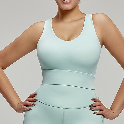 Damen Yoga-BH Panzer Pilates-BH Unterwäsche Hohe Stützen Atmungsaktiv schweißabsorbierend Bürgellos Mit Pads Einfarbig Sport Sportkleidung Weiß Blau Fitnessstudio Pilates Zumba Image