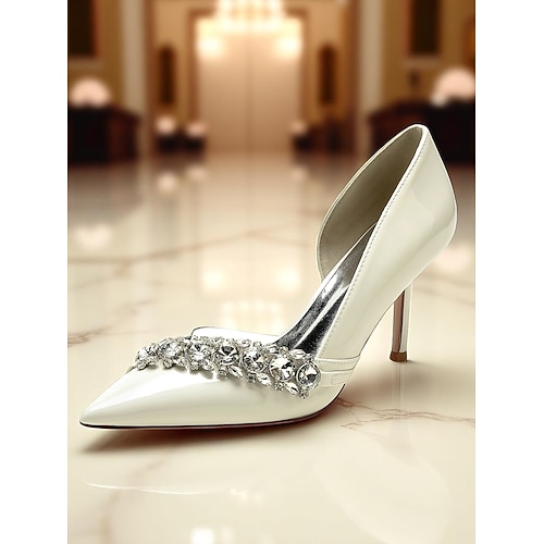 rote Damenpumps aus Lackleder mit Strassverzierung, spitze High Heels für gehobene Partys und Cocktailveranstaltungen Image