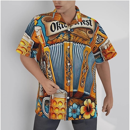 Hawaiihemden Aloha-Hemd Bayerisch München Deutsch alpin Grafik für Herren Erwachsene 3D-Druck für Karneval Oktoberfestbier Strand Urlaub Party Image