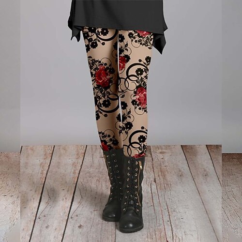 Damen Stoffhosen Leggings Gemütliche Leggings Streetwear Lässig Volle Länge Natürliche Taille Blume Elastischer Bund Druck Bequem Außenbereich Outdoor Urlaub Wochenende Marineblau Rosa Dunkelgrün Image