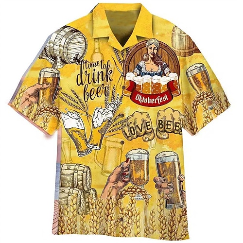 Hawaiihemden Aloha-Hemd Bayerisch München Deutsch alpin Grafik für Herren Erwachsene 3D-Druck für Karneval Oktoberfestbier Strand Urlaub Party Image