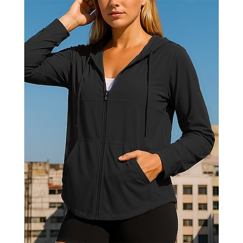 Damen Laufjacke Outdoorjacke Vollreißverschluss Langarm Oberbekleidung Sportlich Sommer Frühling Einfarbig Sonnenschutz Leicht Atmungsaktiv Tennis Golfspiel Laufen Sportbekleidung Sportkleidung Blau Image