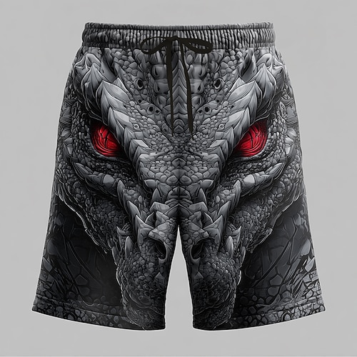Herren Drache 3D Dunkel Badehosen Badeshorts Boardshorts Mittlere Taille Punk Gothic Ferien Streetwear Seitentaschen Netzfutter Elastischer Kordelzug in der Taille Designer Bekleidung Image