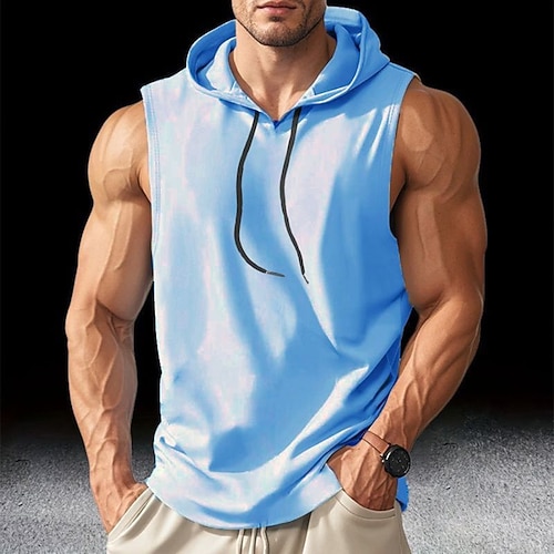 Herren Tank Top Weste Unterhemd Ärmelloses Shirt Ärmellos Mit Kapuze Sommer Einfach Mode Designer Basic Klassisch Urlaub Straße Ausgehen Schwarz Weiß Blau Top T-Shirt für Herren Image