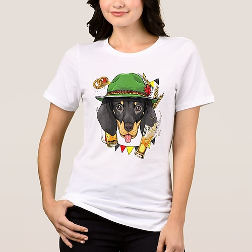 Bayerisch München Deutsch T-Shirt Ärmel T-Shirt Hund Dackel Grafik für Damen Erwachsene Heißprägen für Karneval Oktoberfestbier Party Alltagstauglich Image