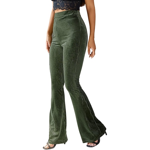 Damen Cordhose Schlaghose Mode Streetwear Volle Länge Natürliche Taille Einfach Elastischer Bund Außenbereich Bequem Outdoor Straße Wochenende Weinrot Dunkelgrün Aprikose Grau Herbst Normale Passform Image