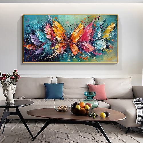 handgemachtes Original Schmetterlings-Ölgemälde auf Leinwand abstrakte tanzende Schmetterlinge Wandkunst für Wohndekoration mit gespanntem Rahmen ohne Innenrahmen Gemälde Image
