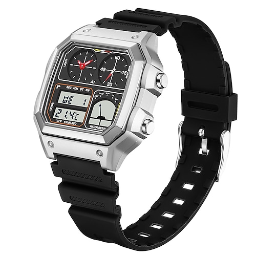 SANDA Herren Digitaluhr Außenbereich Mode Lässig Armbanduhr leuchtend Stopuhr Wecker Drei Zeitzonen Stahl Silikongel Beobachten Image