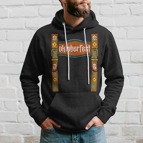 Kapuzensweatshirt Pullover Bayerisch München Deutsch alpin Bischofsärmel Fronttasche Grafik für Herren Erwachsene Heißprägen für Karneval Oktoberfestbier Party Alltagstauglich Image