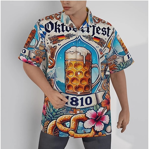 Hawaiihemden Aloha-Hemd Bayerisch München Deutsch alpin Grafik für Herren Erwachsene 3D-Druck für Karneval Oktoberfestbier Strand Urlaub Party Image