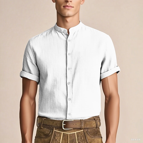 Karneval Oktoberfestbier Stehkragen Leinenhemd Bayerisch Deutsch alpin Wiesn Herren Party Bier Festival Stoff im traditionellen Stil Image