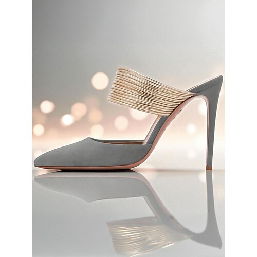 gelbe Stiletto-Pantoletten für Damen mit goldenen Spiralriemen – spitze High Heels für Partys und Abendveranstaltungen im Nachtleben Image