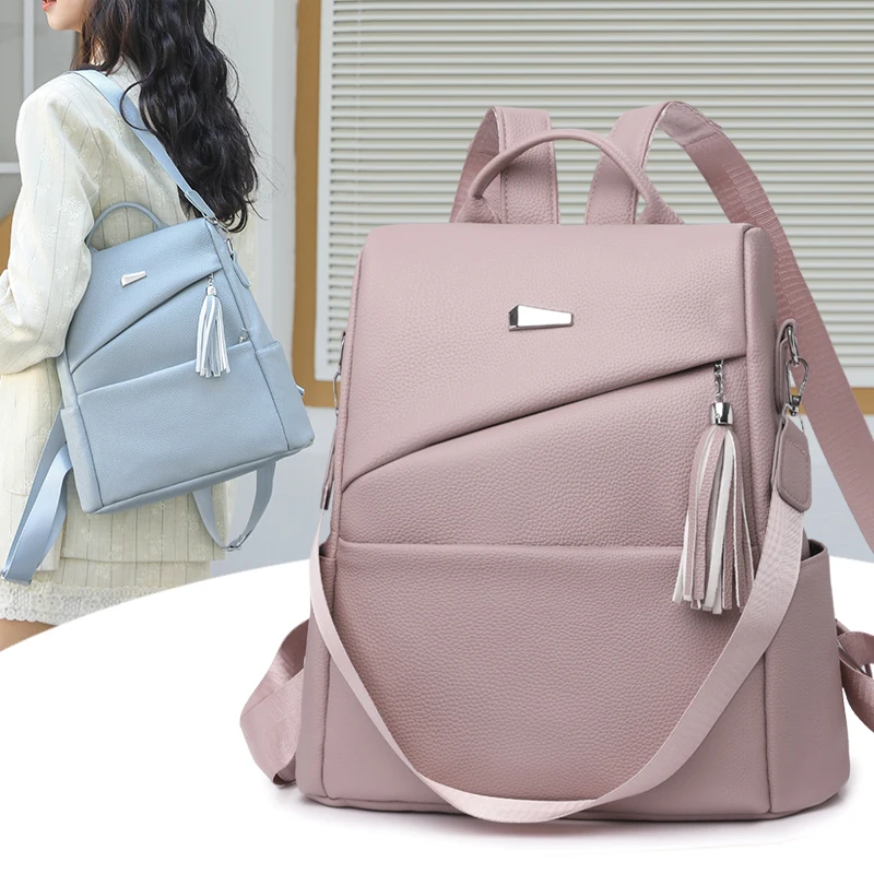 Mode frauen PU Anti-diebstahl Rucksack Quaste Dekorative Casual Reise Weibliche Schulter Tasche Große Kapazität Student Schule Pack