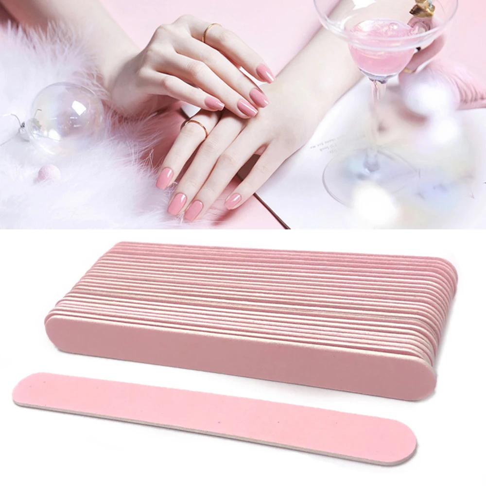 20/50/100Pcs Doppelseitige Nagel Datei Rosa Holz Datei Streifen Professionelle Maniküre Polieren Schleifpapier Gerade Holz nagel Kunst Werkzeug Image