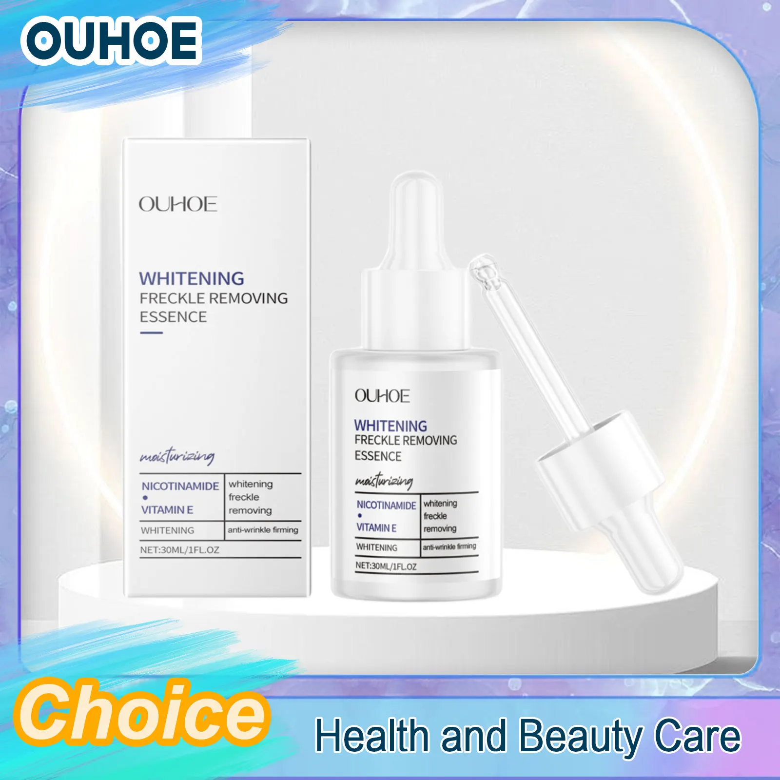 Aufhellendes Gesichtsserum, hellt dunkle Flecken auf, verblasst Pigmentierung, gleichmäßiger Ton, verkleinert die Poren, glättend, aufhellende Sommersprossenentfernungsessenz Image