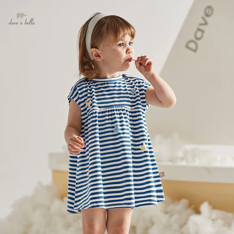 Dave Bella Mädchen Prinzessin Kleid neue Sommer Kinder Baby ärmellose gestreifte süße süße Party im Freien db2240514 Image