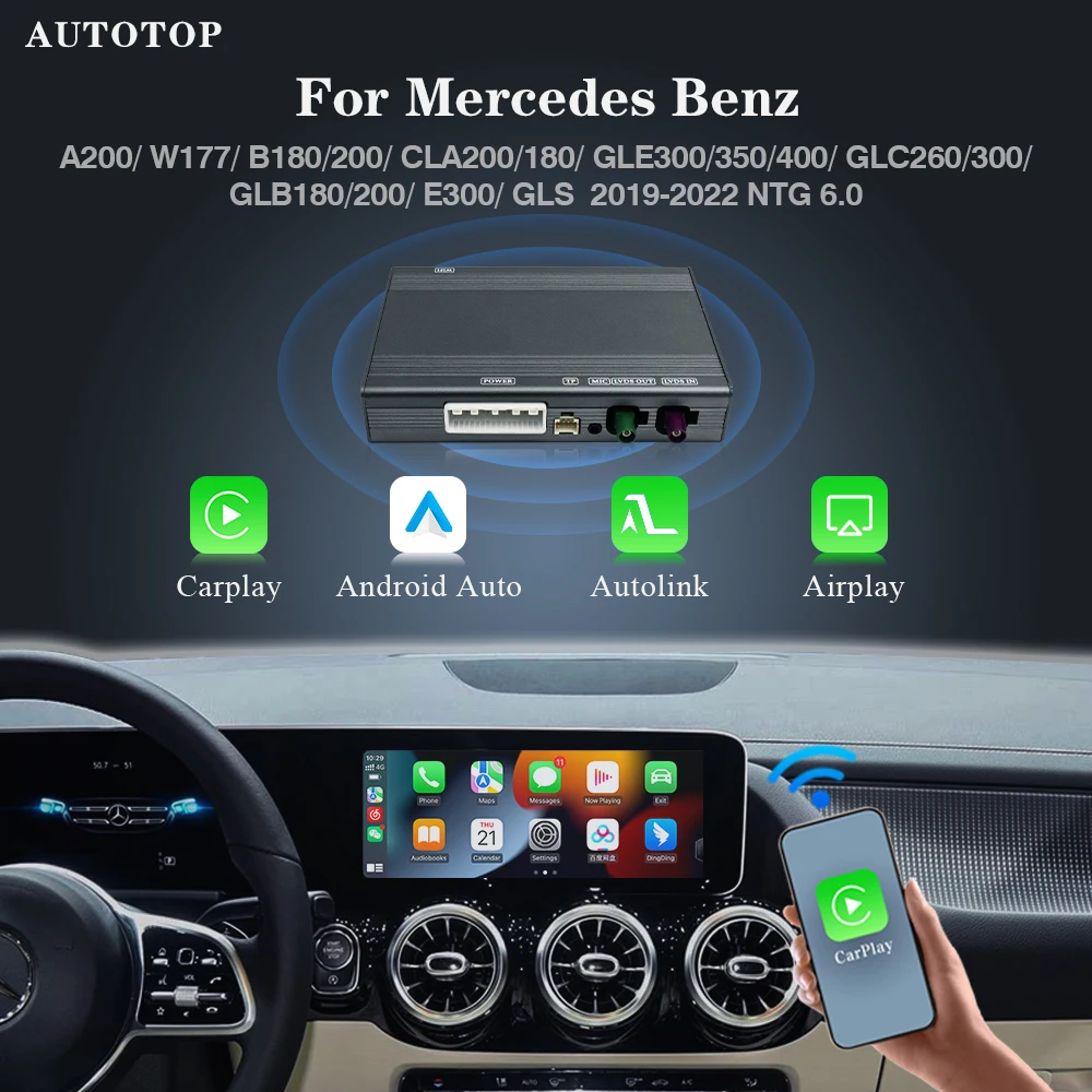 AUTOTOP Android Auto Smart Adapter Für Mercedes Benz 2019-2022 NTG6.0 Drahtlose CarPlay AirPlay MirrorLink Bluetooth GPS Nav wifi Image