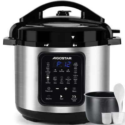 Aigostar Schnellkochtopf 6l, 18-in-1 Multikocher, Warmhalte, Antihaftbeschichteter, Einfache Reinigung, Digitaler Touchscreen, 1000 W Pressure Cooker, Rice Cooker, Slow Cooker, Dampfgarer, Edelstahl