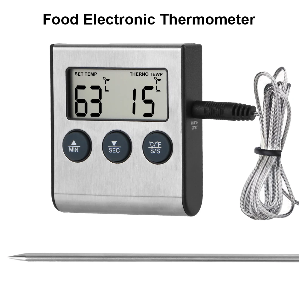 Sonde Temperatur Kochen Ofen Meter Fleisch Küche Lebensmittel Grill Timer Funktion Edelstahl Digital BBQ Thermometer Neue Image