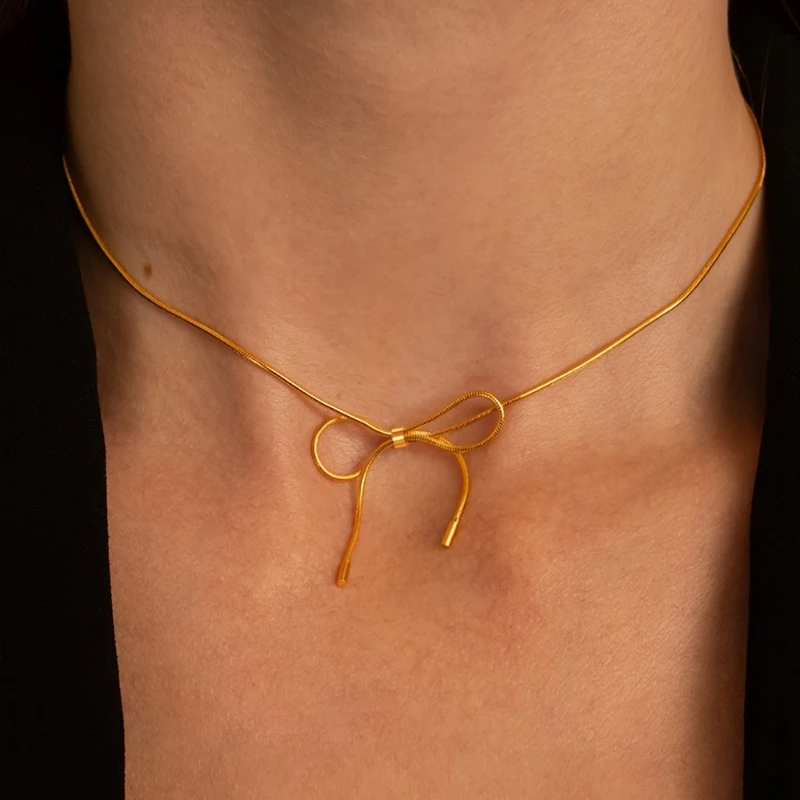 Modische, schlichte Design-Kette mit Schleife, personalisierter Trend für Damen, täglich, Hundert mit Accessoires, Schmuck, Geschenken Image