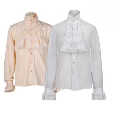 Mittelalterliche Vintage Herren weiße Rüschenhemden Renaissance viktorianische Steampunk Gothic Kleidung Halloween Karneval Cosplay Kostüme Image