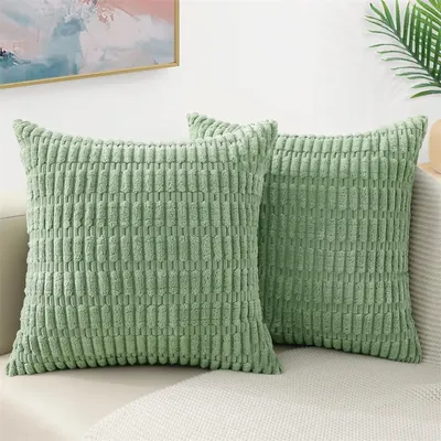 Grüner Cord-Kissenbezug, 50 x 50 cm, quadratisch, gestreift, weicher Kissenbezug, 45 x 45 cm, luxuriöse Dekor-Kissenbezüge für Sofa Image
