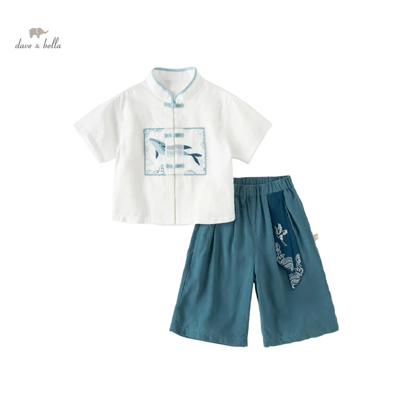 Dave Bella Boy Anzug 2024 neue Sommer Kinder kurz ärmel ige Kleidung kurz geschnittene Hose mit weitem Bein Baby zweiteiliges Set db2240385 Image