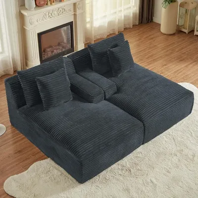 78” Oversized Double Chaise Lounge Indoor, Corduroy Sleeper Sectional Couch, Upholstered Boneless Cloud Sofa Deep Seat, Comfy Pl