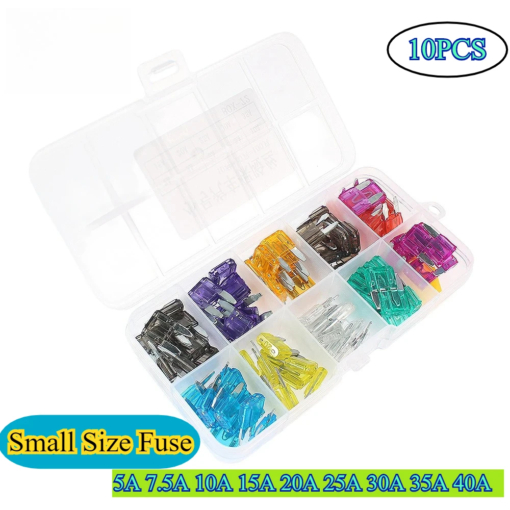 10/100PCS Kleine Größe Auto Sicherung Sortiment Set Profil 5A 7,5 A 10A 15A 20A 25A 30A 35A 40A Profil Klinge Typ Sicherungen mit Clip Image