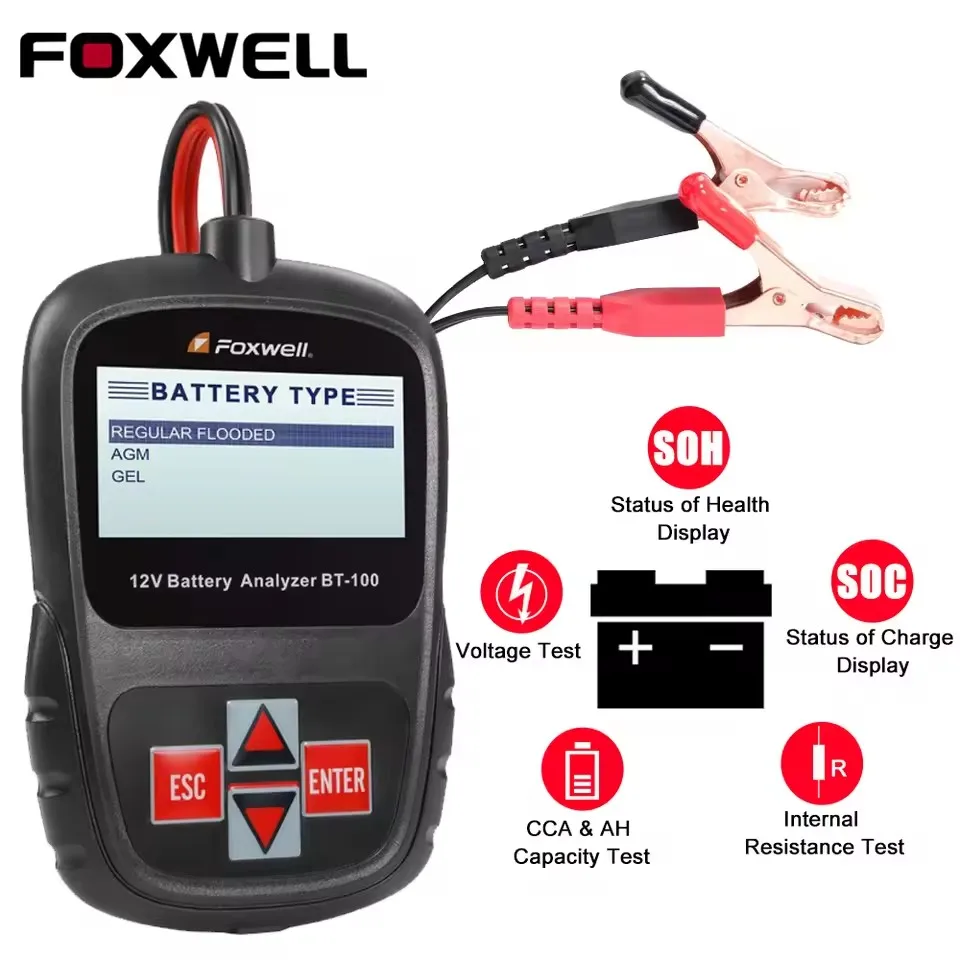 FOXWELL BT100 PRO 12V testeur de batterie de Moto de voiture 100 à 2000 CCA analyseur de batterie Auto Moto démarrage outils de Test de charge