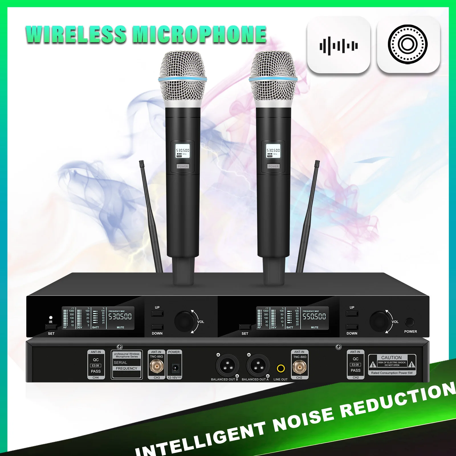 BT87 Professionelles Zweikanal-UHF-Funkmikrofonsystem, kabelloses dynamisches Handmikrofon für Karaoke-Partys mit 200 Frequenzen Image