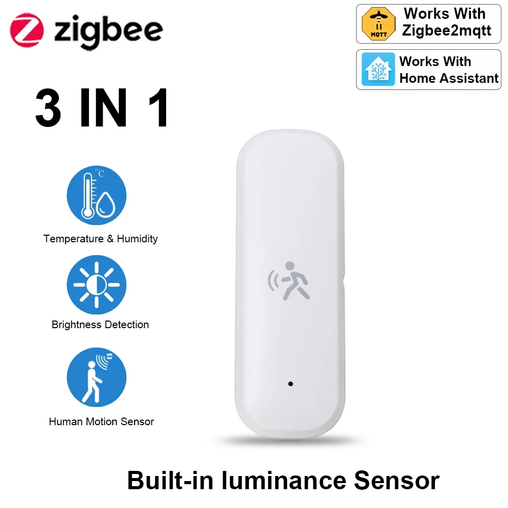 Haozee ZigBee Smart Pir-Bewegungsmelder mit Temperatur- und Feuchtigkeitssensor, Sicherheits-Einbrecher, funktioniert mit Home Assistant Image